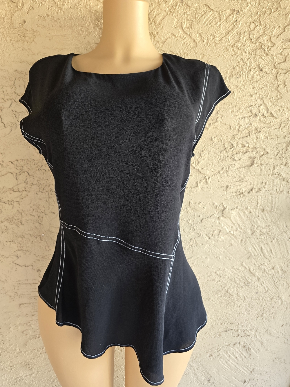 Worthington Black Peplum Blouse with White Stitching